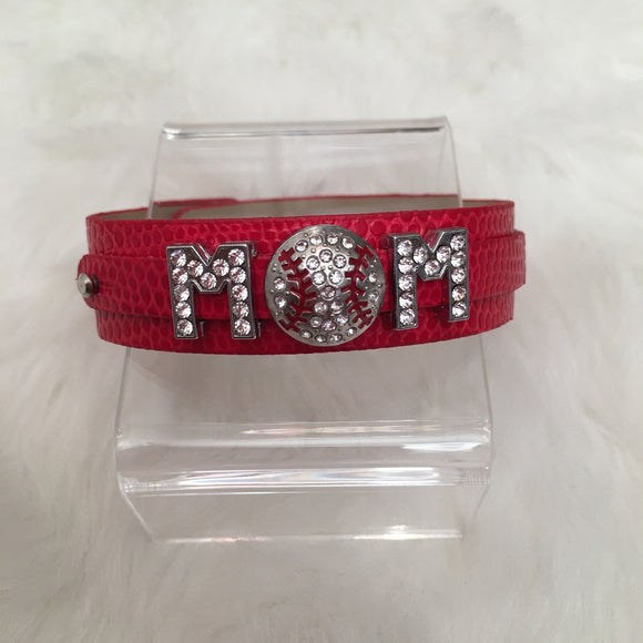 Baseball Mom Bracelet Cuff in Red