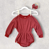 Rust Red Sweater Romper with Matching Bow