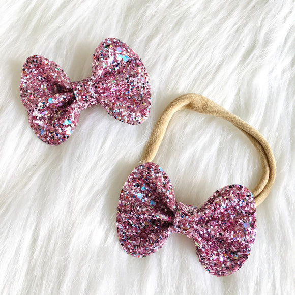 Pink & Silver Glitter Bow