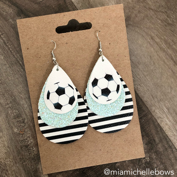 Soccer Earrings in Glitter & Stripes