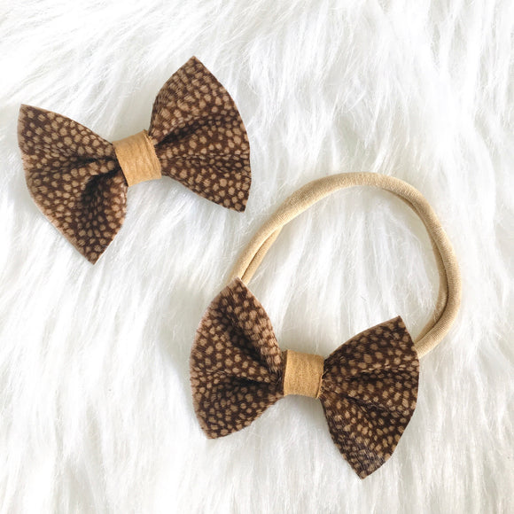 Speckled Tan Fur Bow - Genuine Leather Bow