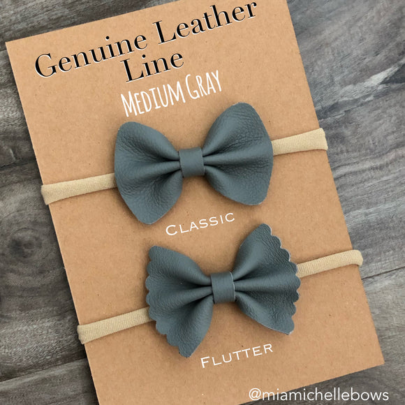 Medium Gray Genuine Leather Bow