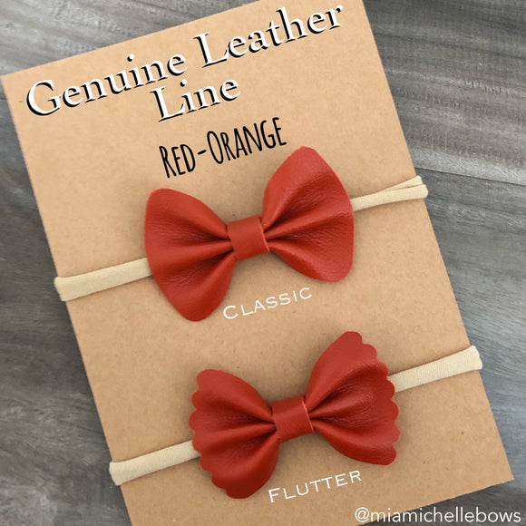 Red Orange Genuine Leather Bow