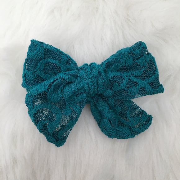 Teal Lace Hand Tied Bow