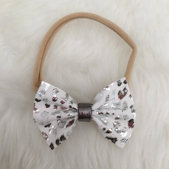 Silver Leopard Vegan Leather Bow