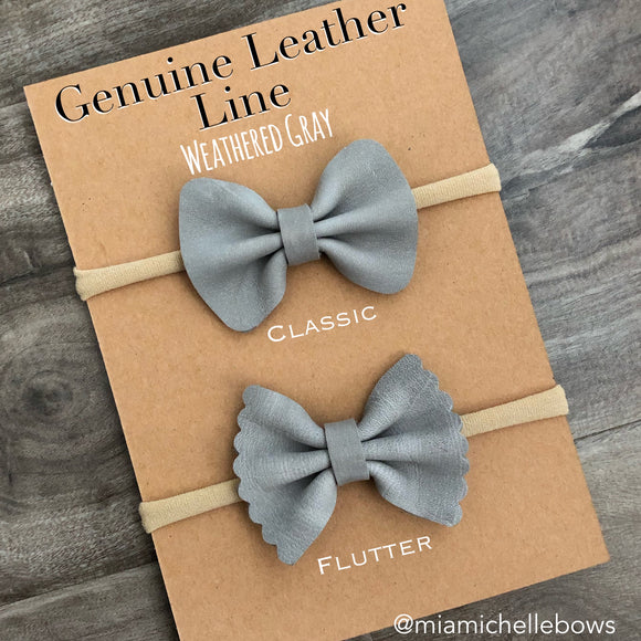 Weathered Gray Genuine Leather Bow