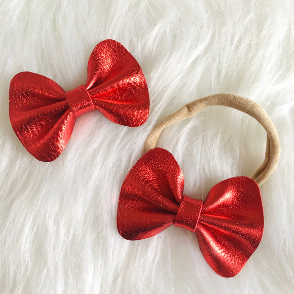 Metallic Red Genuine Leather Bow