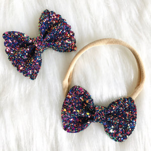 Black Galaxy Glitter Bow