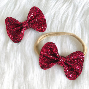 Dark Red Glitter Bow