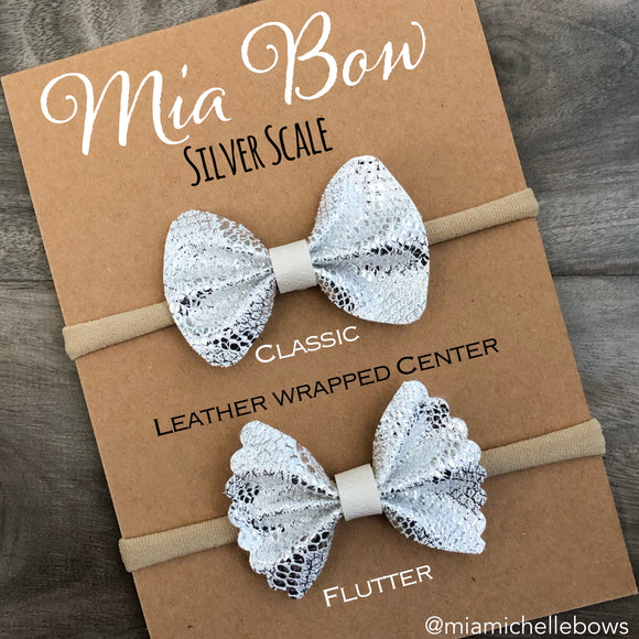 Silver Scale Vegan Leather Bow