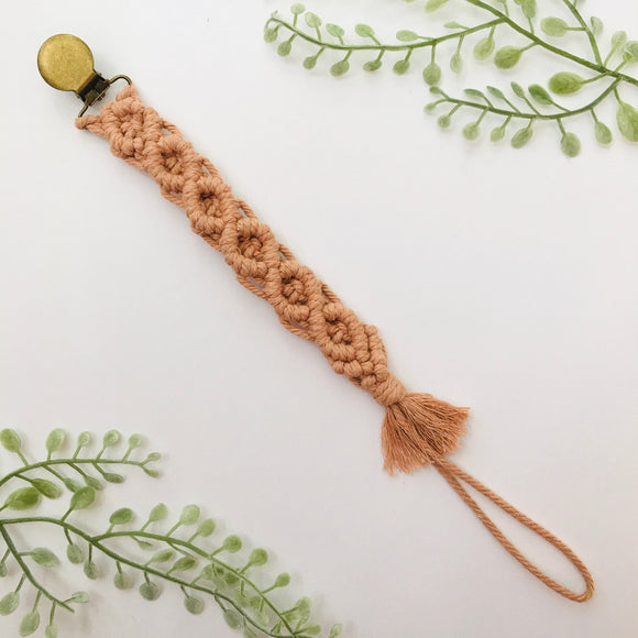 Beige Macrame Pacifier Clip