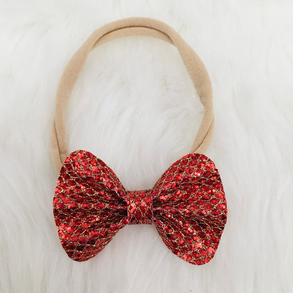 Red & Gold Laced Glitter Bow