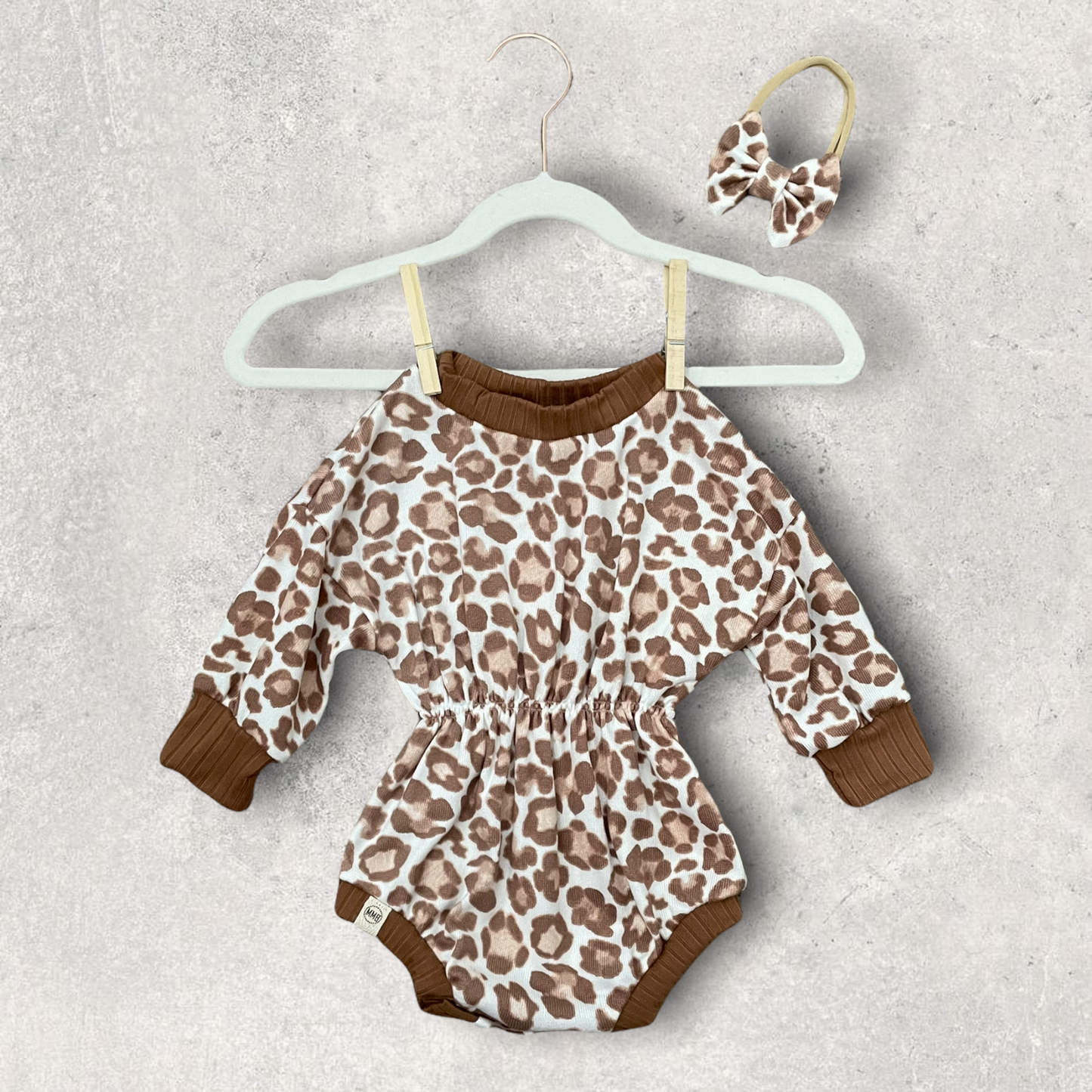 Handmade Leopard Sweater Romper with Matching Bow