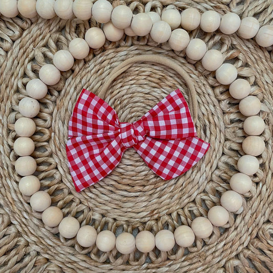 Hand-tied Red & White Gingham Bow