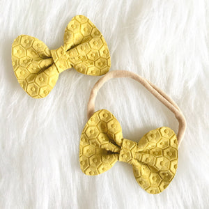 Honeycomb Yellow Genuine Leather Bow