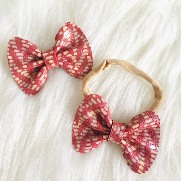 Red Shimmer Shell Genuine Leather Bow