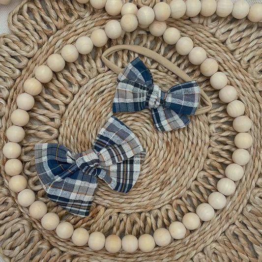 Hand-tied Navy & Mustard Plaid Bow