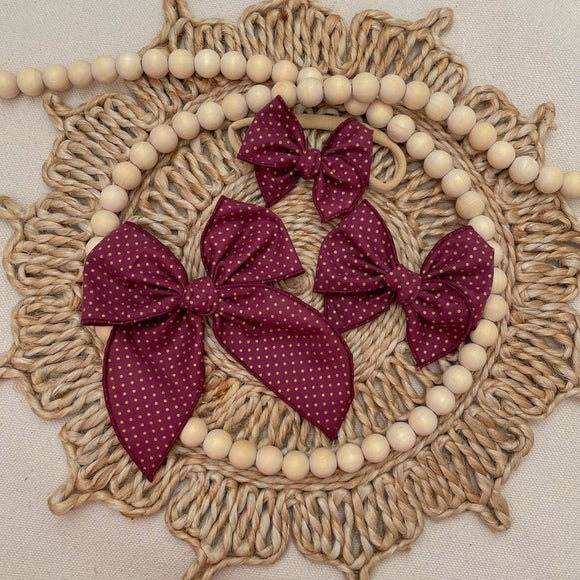 Fairytale Bow in Burgundy Gold Dot