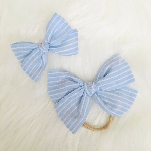 Light Blue Striped Hand Tied Bow