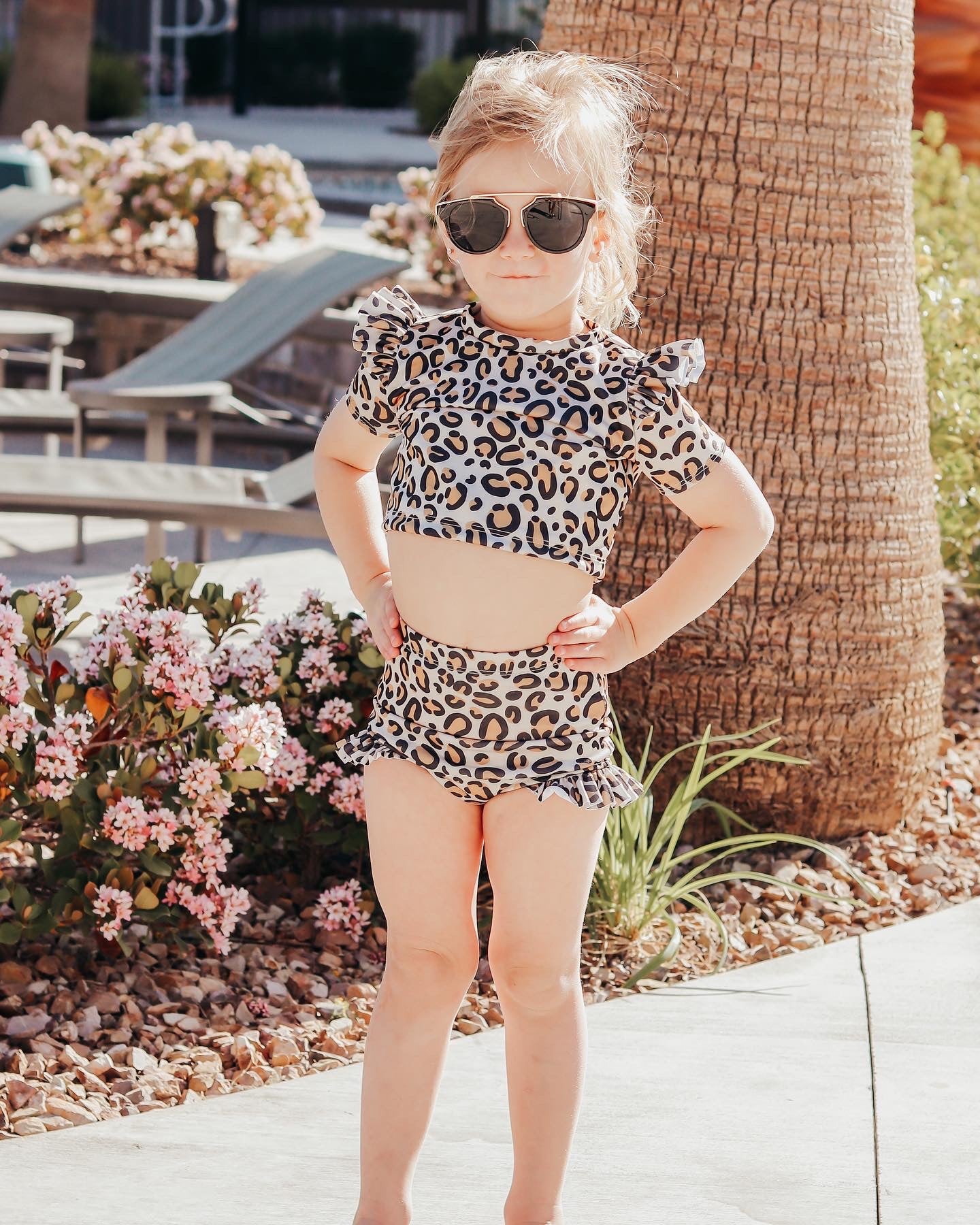 Handmade 3T Ruffle Rash-guard & High waisted Swim Bottoms Set
