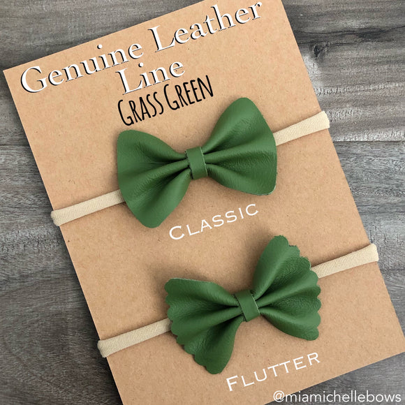 Grass Green Genuine Leather Bow