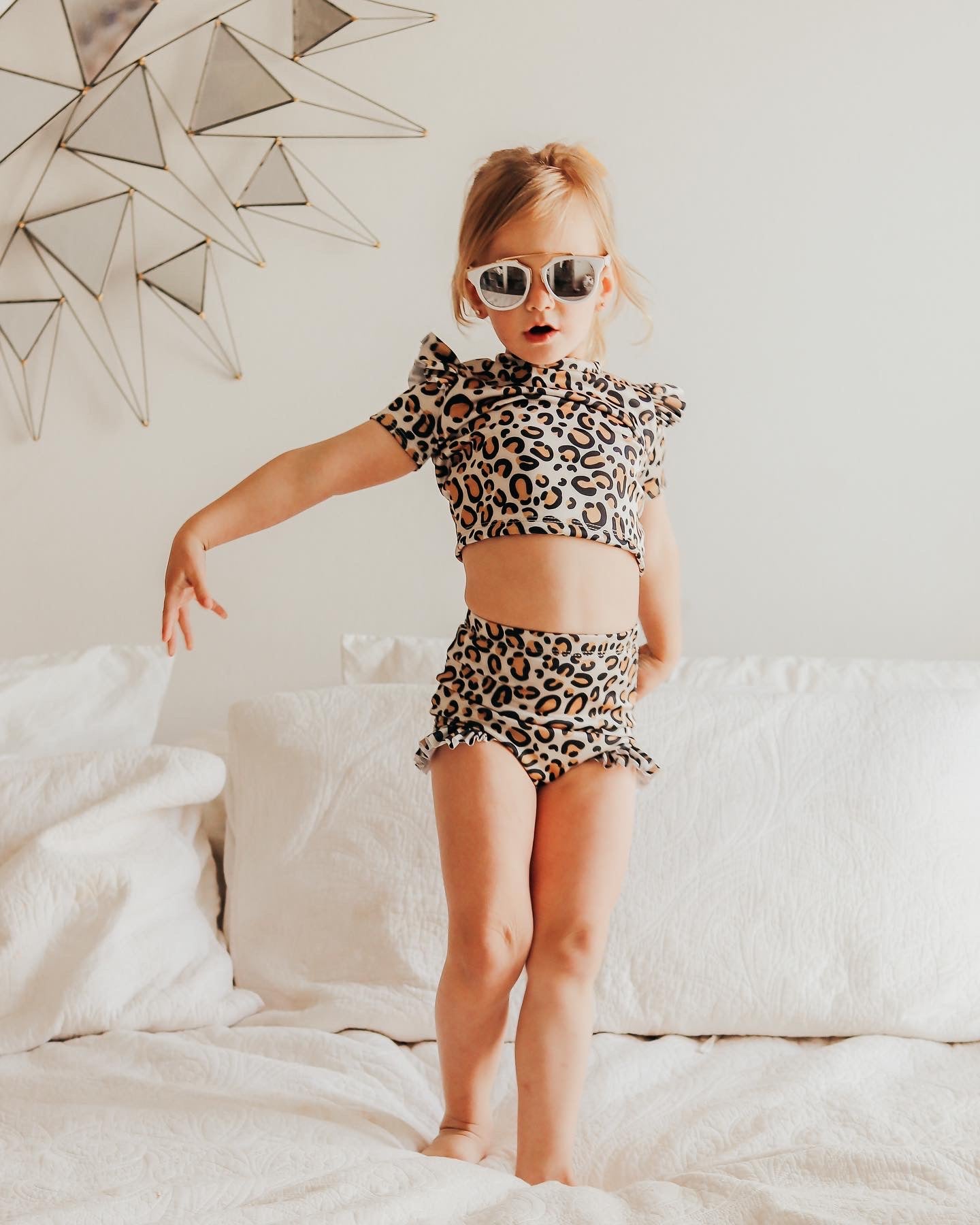 Handmade 3T Ruffle Rash-guard & High waisted Swim Bottoms Set