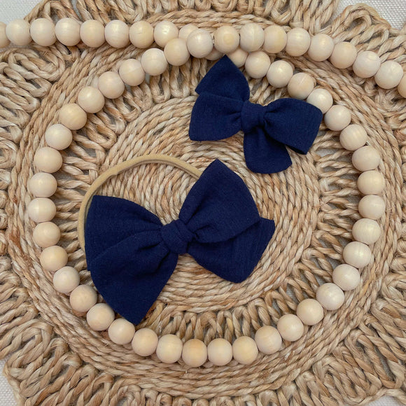 Gauze Bow in Navy Blue