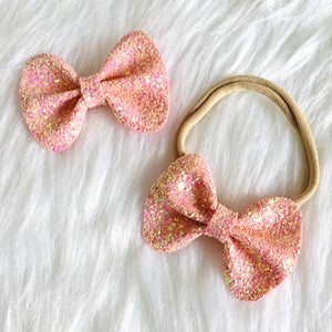 Peachy Pink Glitter Bow