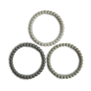 Mushie Pearl Teething Bracelet 3 pack (Green Tea, Cool Gray, Sea Salt.)