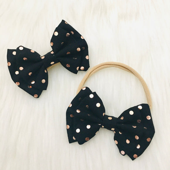 Black Rose Gold Dot Double Layer Bow