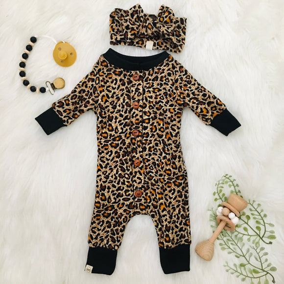 Cheetah Button Down Sleeper with Matching Bow