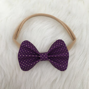 Purple & Gold Dot Vegan Leather Bow