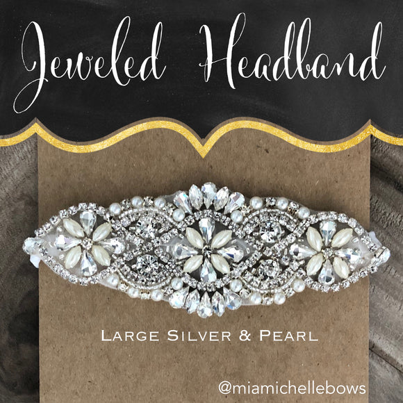 Silver Large Pearl & Crystal Jeweled Headband