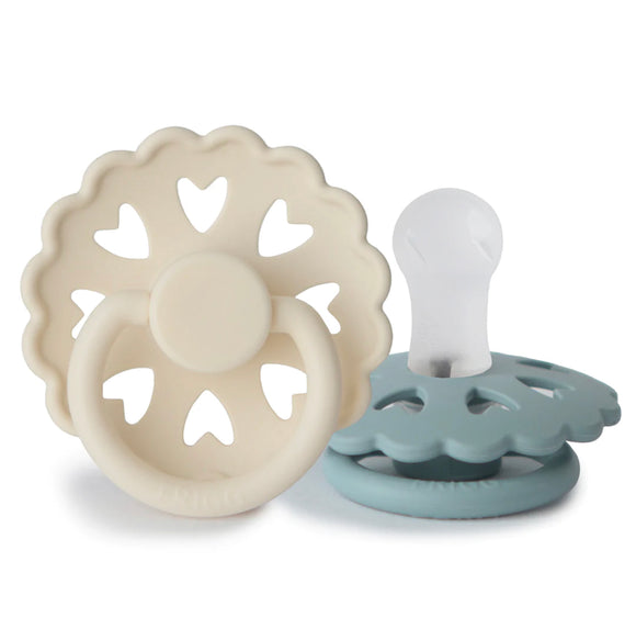 Cream & Stone Blue SILICONE FRIGG Pacifier Andersen Fairytale 2 pack
