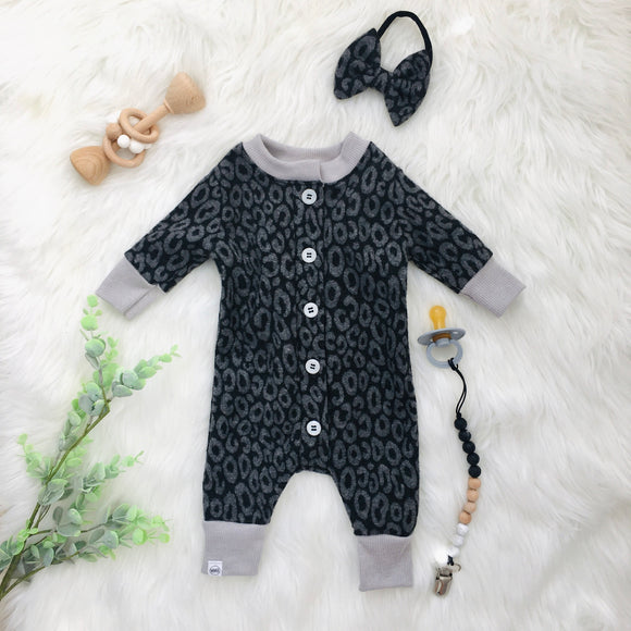 Gray Cheetah Button Down Sleeper with Matching Bow