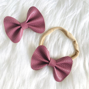 Mauve Vegan Leather Bow