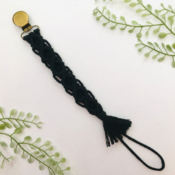 Black Macrame Pacifier Clip