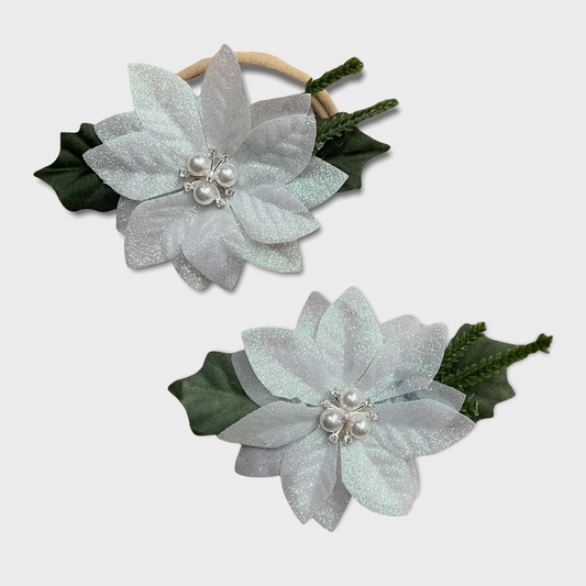 Poinsettia Floral in Jeweled White Glitter