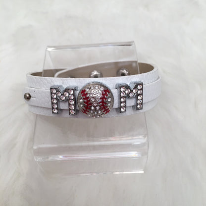 Baseball Mom Bracelet Cuff in White