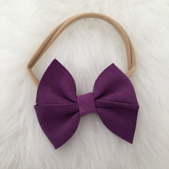 Purple Suede Pinwheel Genuine Leather Bow