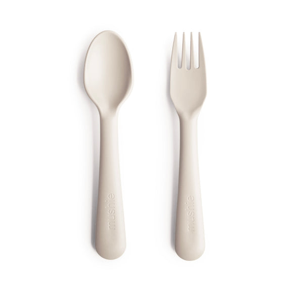 Mushie Fork & Spoon Set in Ivory