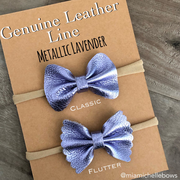 Metallic Lavender Genuine Leather Bow