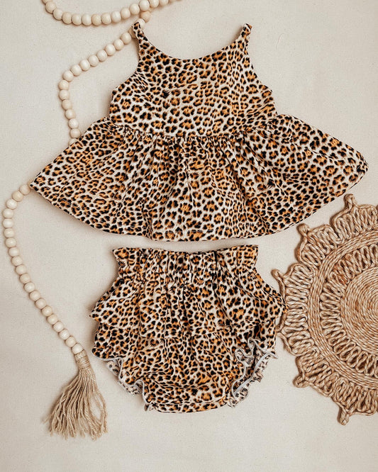 Handmade Leopard Peplum Top with matching Skirted Bloomers 2T