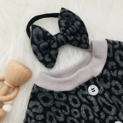 Handmade Gray Cheetah Button Down Sleeper with Matching Bow