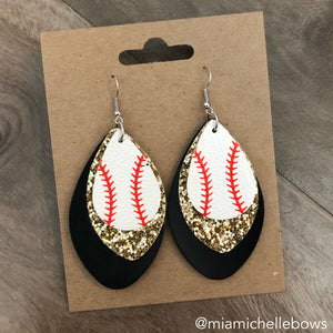 Baseball Earrings in Black & Gold