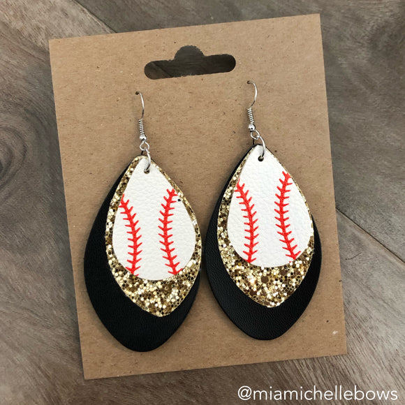 Baseball Earrings in Black & Gold