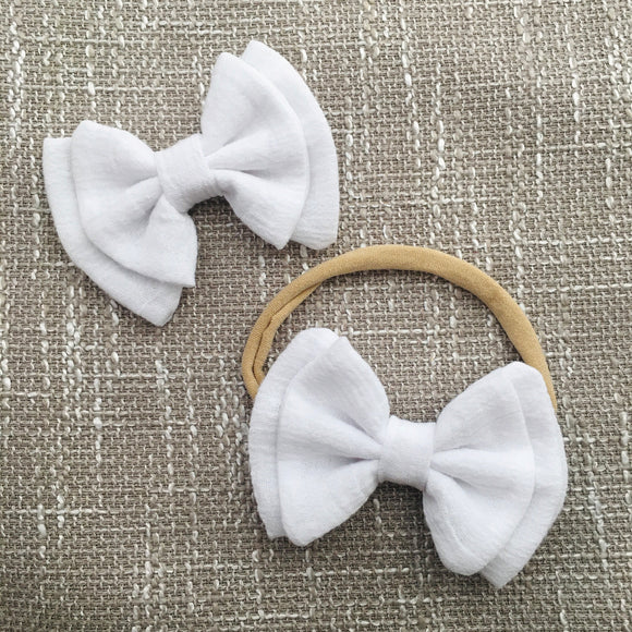 Double Layer Gauze Bow in White