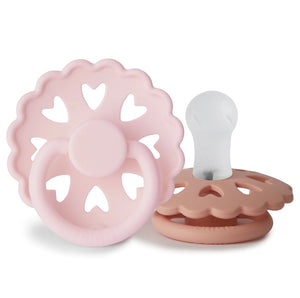 White Lilac & Pretty in Peach SILICONE FRIGG Pacifier Andersen Fairytale 2 pack