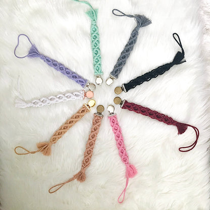 Beige Macrame Pacifier Clip