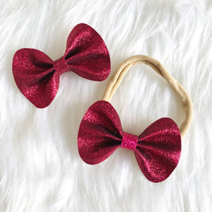 Dark Red Fine Glitter Bow